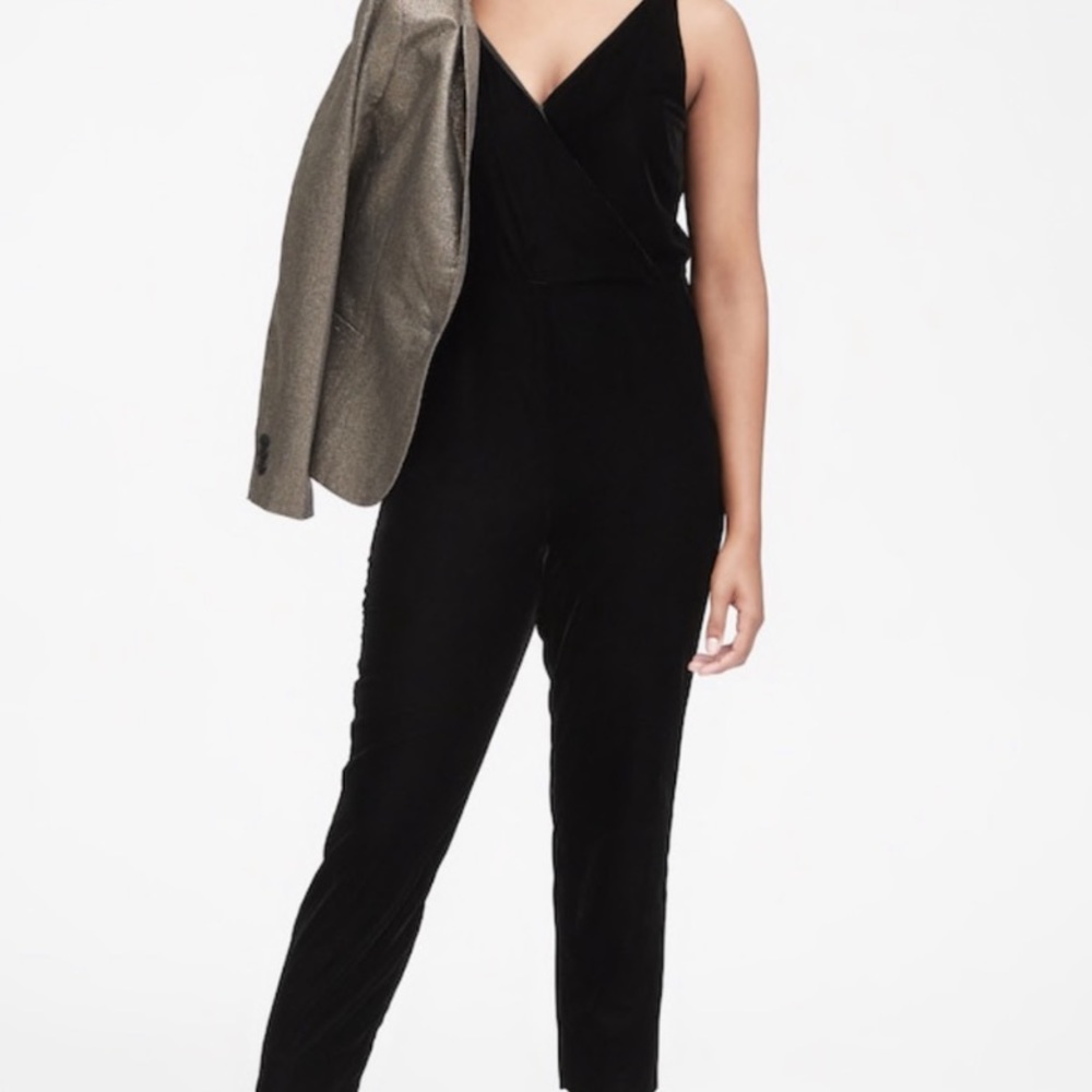 Banana Republic V Neck Black Velvet Jumpsuit